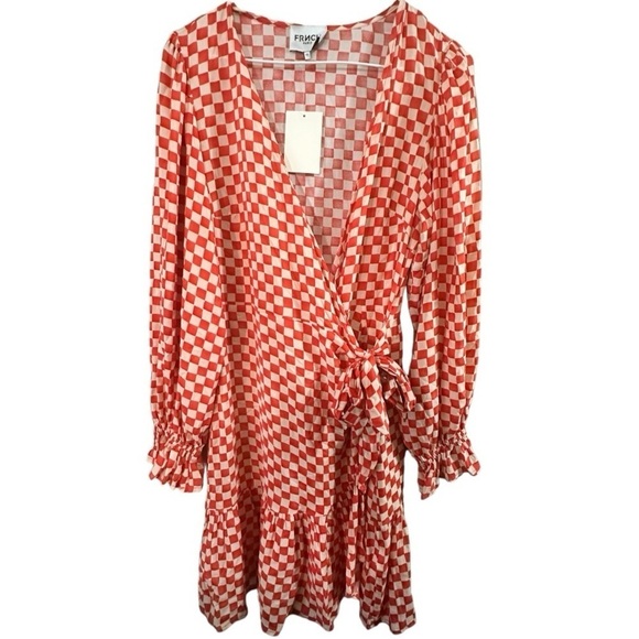 FRNCH Monique Checkered Mini Wrap Dress Size XS NEW - Picture 4 of 7